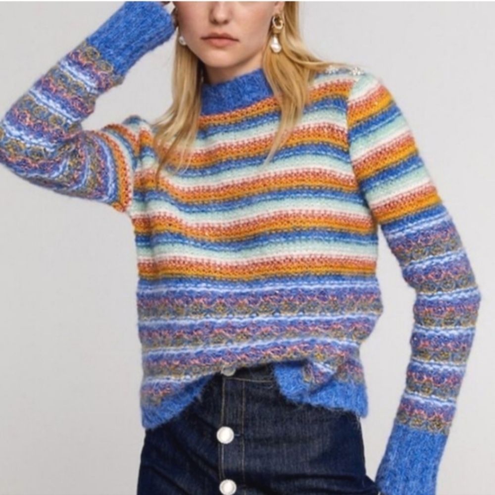 New Leandra Medine x Mango Rainbow Striped Sweater Size XSmall